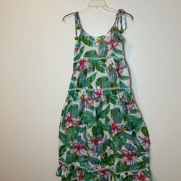 Gianni Bini Dresses & Skirts - Gianni Bini Maxi Tiered Dress Tropical Floral Vacation Pom Pom Strappy - Size XS